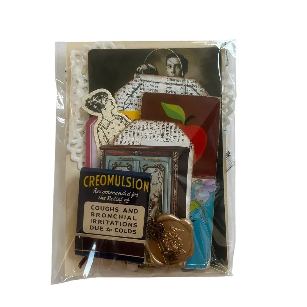 20 Pc Vintage Style Junk Journal Kit Ephemera Pack Matchbook Wax Seal Key Tag